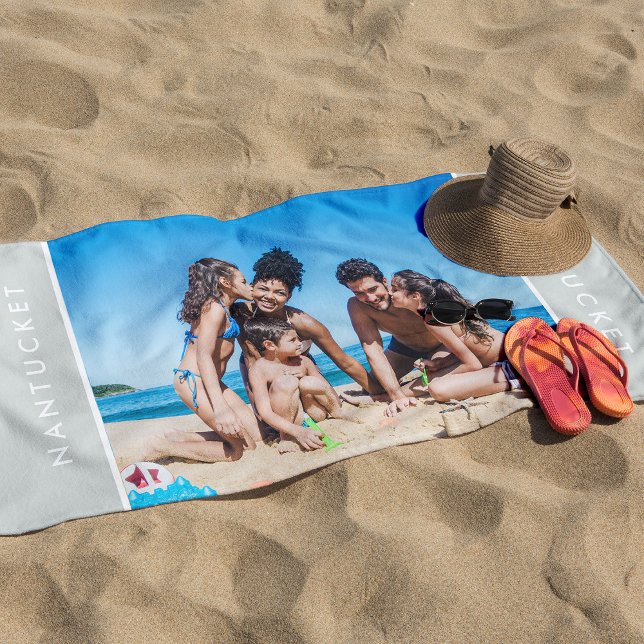 Modern Custom Photo Stylish Typography Ocean Beach Towel (Creator Uploaded)
