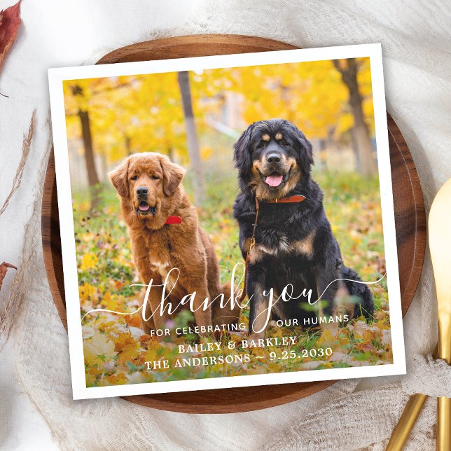 Modern Custom Photo Thank You Dog Pet Wedding Napkin (Creator Uploaded)