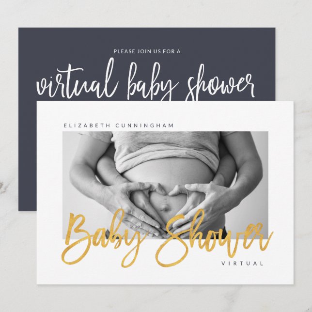 Modern Custom Photo Virtual Baby Shower Invitation (Front/Back)