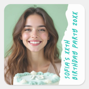 Modern Custom Pic Name Year Birthday Party Any Age Square Sticker