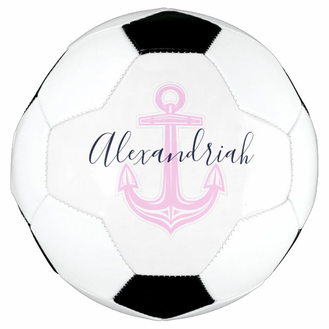 Modern Custom Pink  Navy Nautical  Anchor Football (Front)