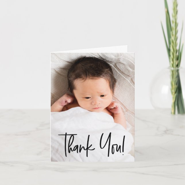 Modern Custom Portrait Baby Photo Thank You  (Front)