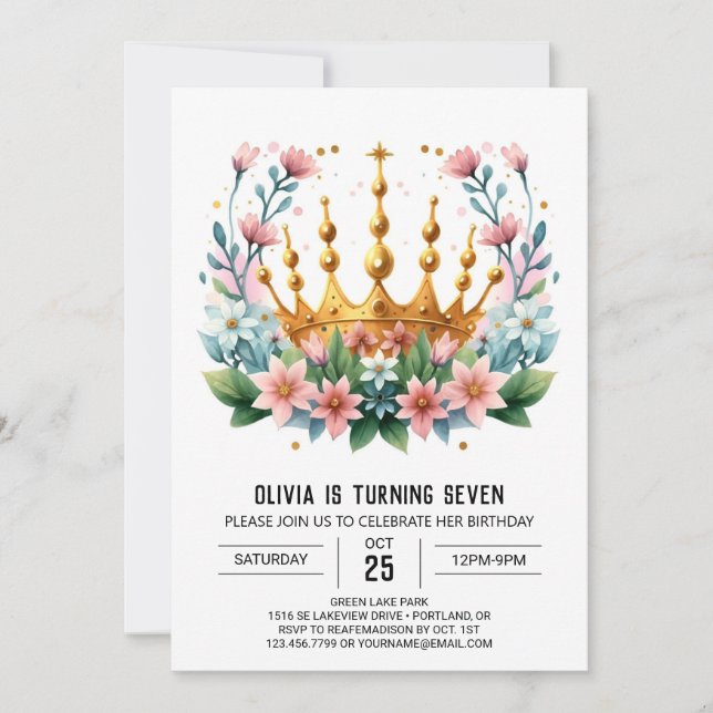 Modern Custom Princess Crown Birthday Invitation (Front)