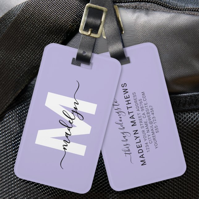 Modern Custom Purple Monogram Name Luggage Tag (Modern Custom Purple Monogram Name Luggage Tag)