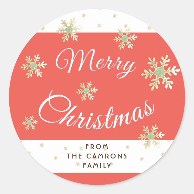Modern Custom Red Family Merry Christmas Holiday Classic Round Sticker (Front)