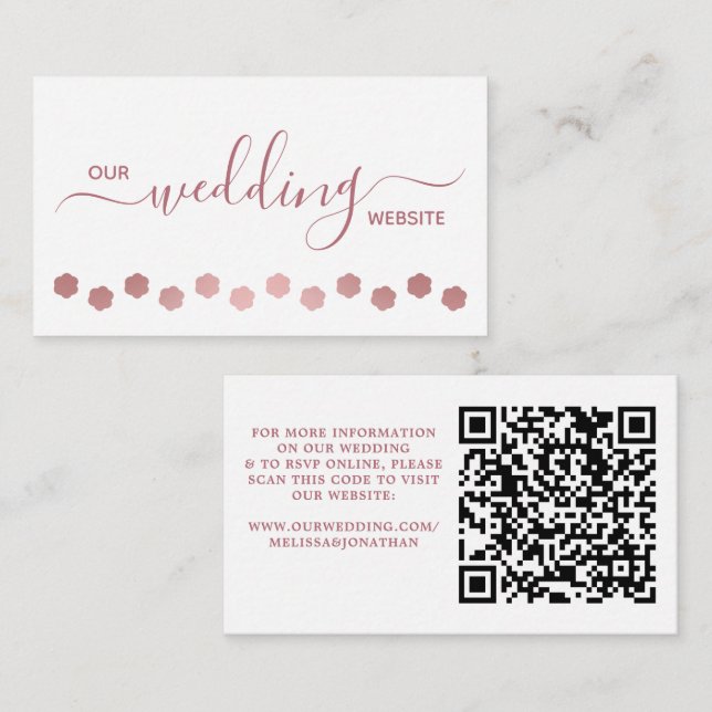 Modern Custom Rose Gold Dog Pet Wedding QR Code  Enclosure Card (Front/Back)