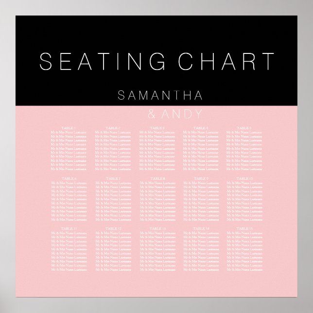 Modern custom rose pink color block seating chart (Front)