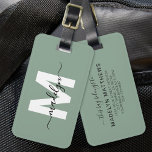 Modern Custom Sage Green Monogram Name Luggage Tag<br><div class="desc">Create Your Own Stylish Modern Custom World Traveller Girly Sage Green Name Monogram Luggage Tag. This chic and playful luggage tag adds a fresh and vibrant touch to your travel must-haves, making it the perfect accessory for globe-trotters or anyone who loves to explore. The front features a bold white monogram...</div>