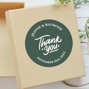 Modern Custom Sage Green Thank You Wedding Favour Classic Round Sticker