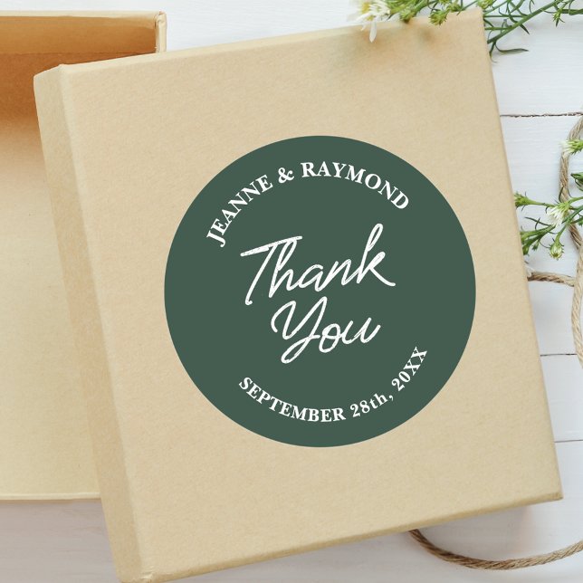 Modern Custom Sage Green Wedding Thank You Favour Classic Round Sticker (Creator Uploaded)