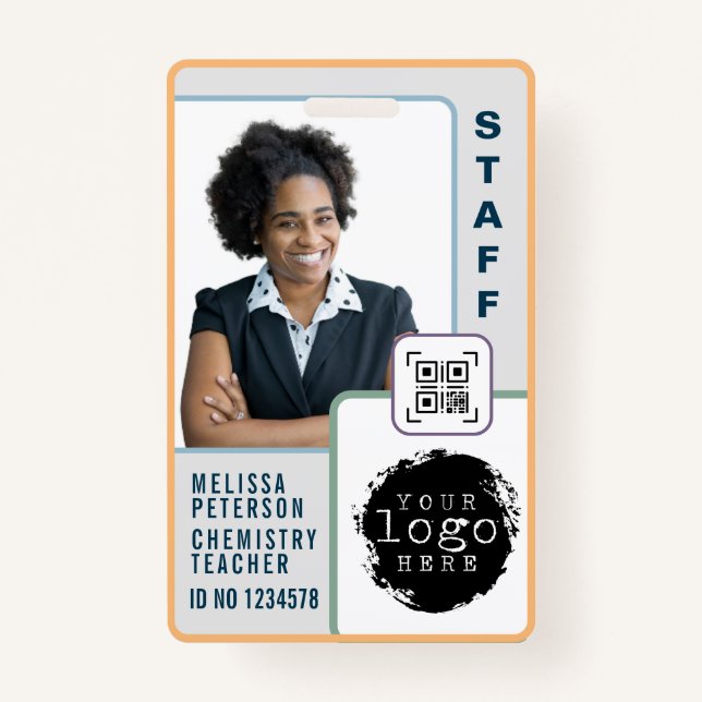 Modern Custom School Teacher Photo Name Card  ID Badge (Front)