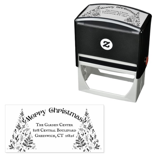 Modern Custom Script Botanical Christmas Tree  Self-inking Stamp (In Situ)