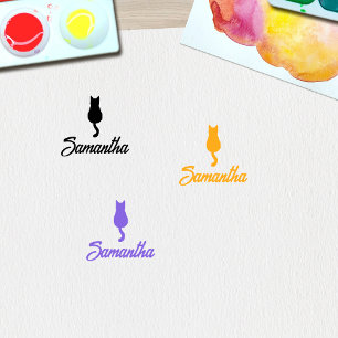 Modern Custom Script Name Cat  Rubber Stamp