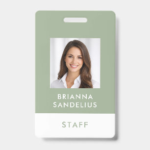 Modern Custom Script Sage Green Photo ID Name Badge
