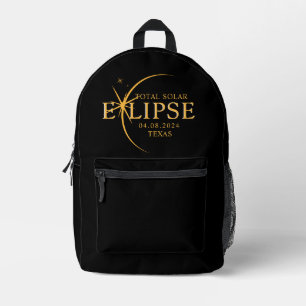 Modern Custom State 2024 Texas Total Solar Eclipse Printed Backpack