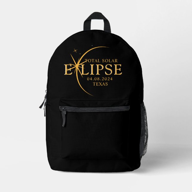 Modern Custom State 2024 Texas Total Solar Eclipse Printed Backpack (Front)