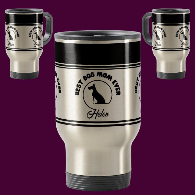 Modern Custom Stylish Name Monogram Dog Mum Travel Mug (Creator Uploaded)