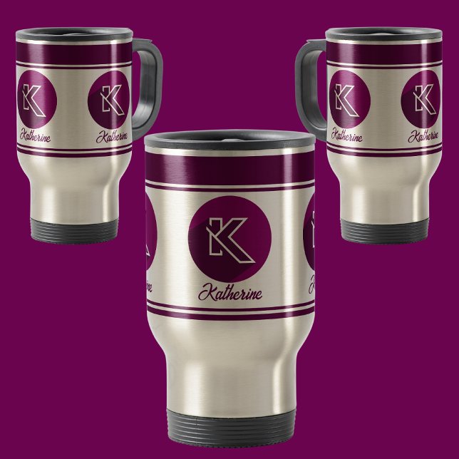 Modern Custom Stylish Name Monogram Letter (K) Travel Mug (Creator Uploaded)