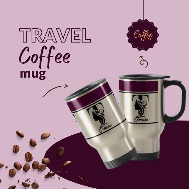 Modern Custom Stylish Name Monogram Letter (T) Travel Mug (Creator Uploaded)