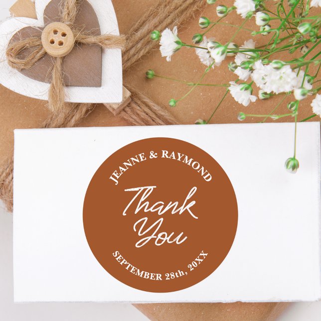 Modern Custom Terracotta Wedding Thank You Favour Classic Round Sticker (Creator Uploaded)