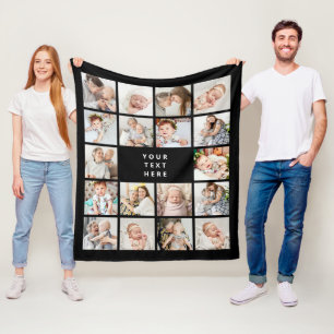 Modern Custom Text 18-Photo Collage Fleece Blanket
