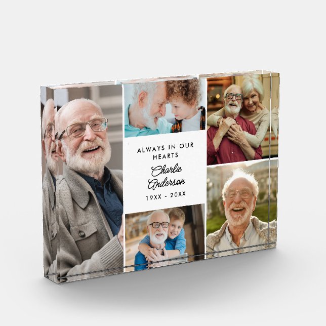 Modern Custom Text 5-Photo Collage Memorial Photo Block (Left)