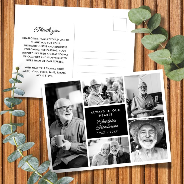 Modern Custom Text 5-Photo Funeral Thank You Postcard (Creator Uploaded)