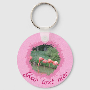 Modern custom text and 2 photo on pink pattern key ring
