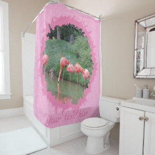 Modern custom text and photo on pink pattern shower curtain