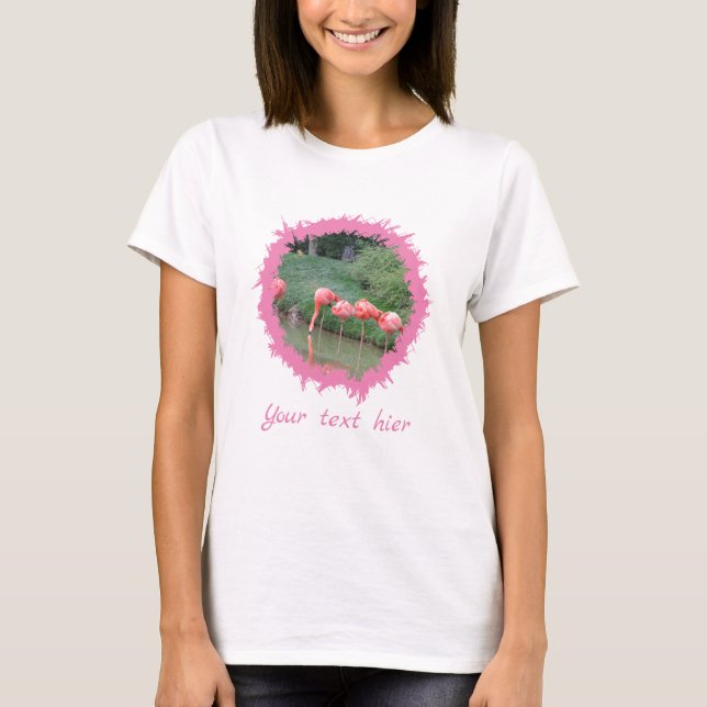 Modern custom text and photo on pink pattern T-Shirt (Front)