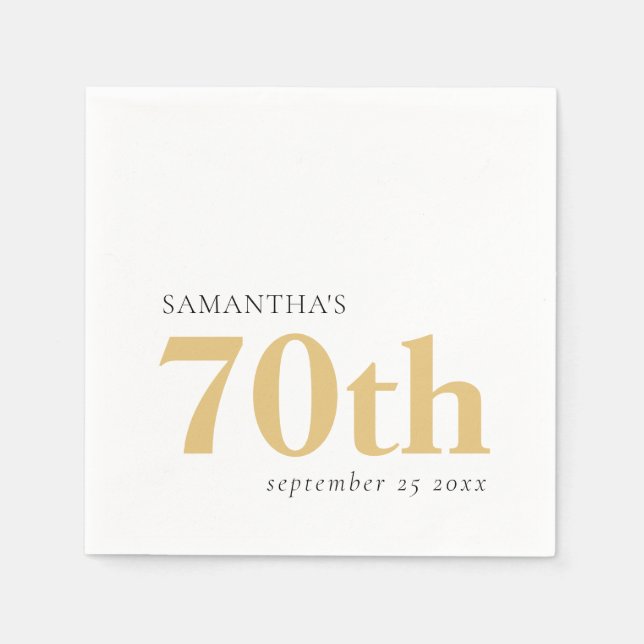 Modern Custom Text Black Gold 70th Name Date Napkin (Front)