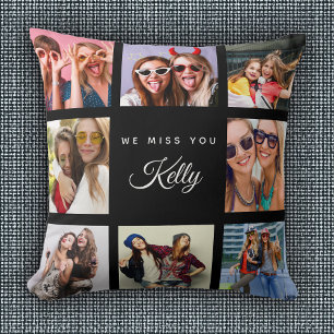Modern Custom Text Chic We Miss You Photo Collage Cushion