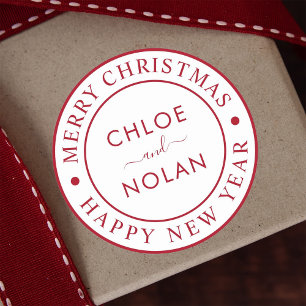 Modern Custom Text Christmas Holiday Classic Round Sticker