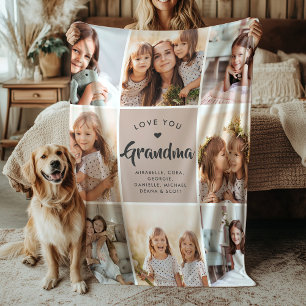 Modern CUSTOM TEXT Family Grandma Photo Collage Fleece Blanket