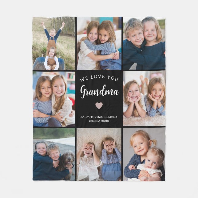 Modern Custom Text Grandma 8-Photo Collage Fleece Blanket (Front)