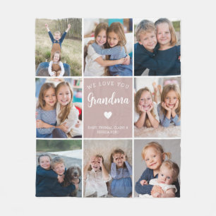 Modern Custom Text Grandma 8-Photo Collage Fleece Blanket