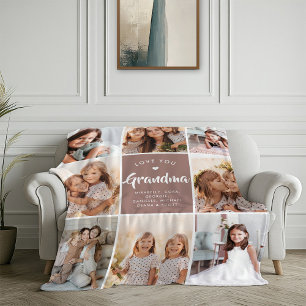 Modern CUSTOM TEXT Grandma Family Photo Collage Fleece Blanket