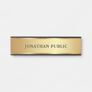 Modern Custom Text Name Luxury Black & Gold Door Sign