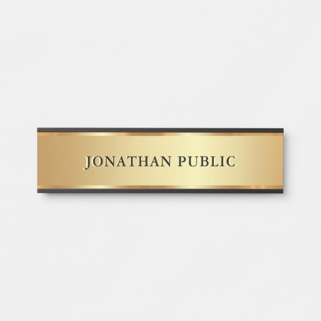 Modern Custom Text Name Luxury Black & Gold Door Sign (Front)