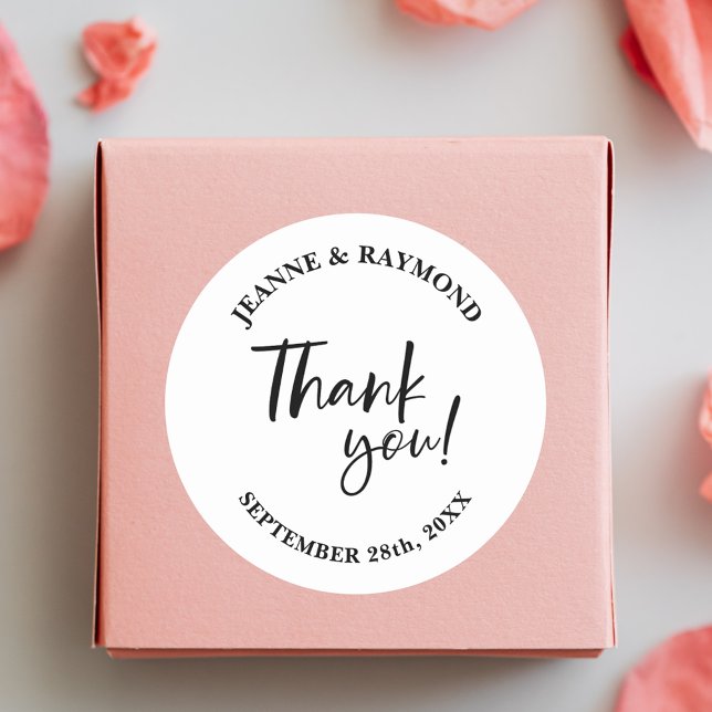 Modern Custom Thank You Script Wedding Favour Classic Round Sticker (Creator Uploaded)