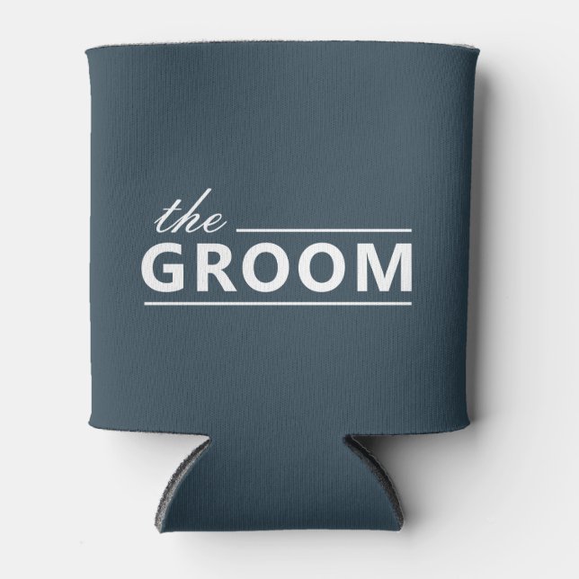 Modern Custom The Groom Dusky Green White Text Sel Can Cooler (Front)