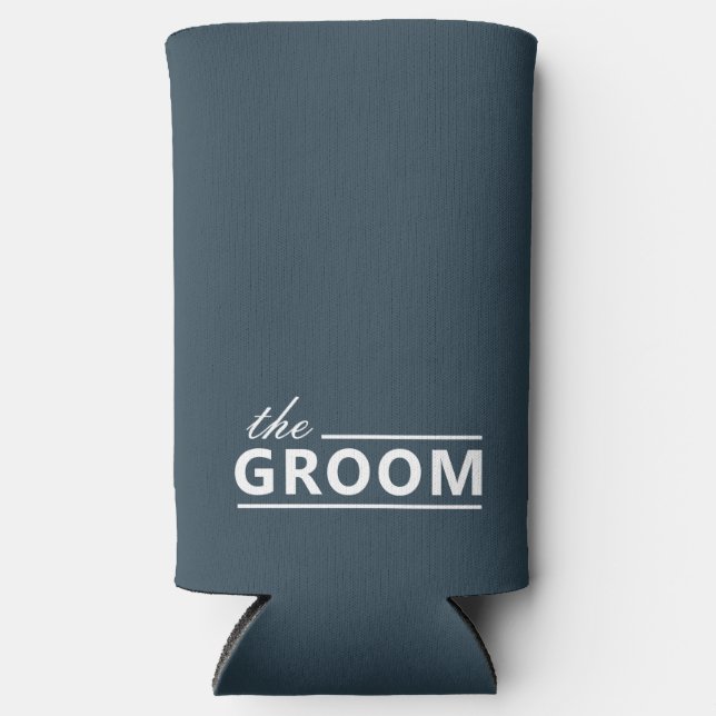 Modern Custom The Groom Dusky Green White Text Seltzer Can Cooler (Front)