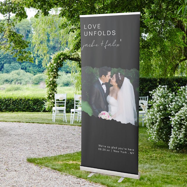 Modern Custom Torn Page Photo Wedding Welcome Retractable Banner (Creator Uploaded)