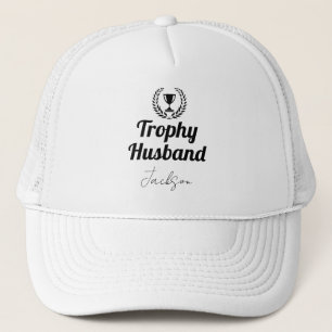 Modern Custom Trophy Husband Name Black Trucker Hat