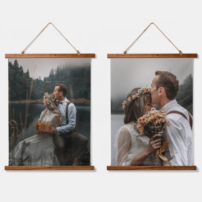 Modern Custom Wedding 2 Photos Family Picture  Hanging Tapestry (Double)