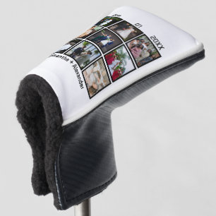 Modern Custom Wedding Anniversary 9 Photo Collage Golf Head Cover