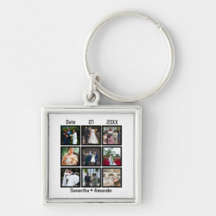 Modern Custom Wedding Anniversary 9 Photo Collage Key Ring