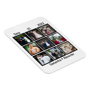 Modern Custom Wedding Anniversary 9 Photo Collage Magnet