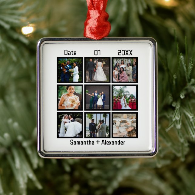 Modern Custom Wedding Anniversary 9 Photo Collage Metal Tree Decoration (Tree)