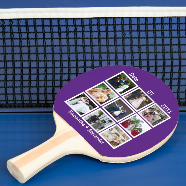 Modern Custom Wedding Anniversary 9 Photo Collage Ping Pong Paddle (Insitu)